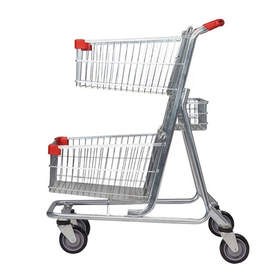 Heavy Duty Supermarket Carts Wheel Basket Trolley Double Basket Shopping Trolley