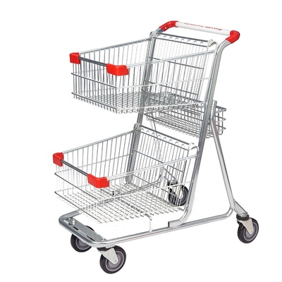 Heavy Duty Supermarket Carts Wheel Basket Trolley Double Basket Shopping Trolley