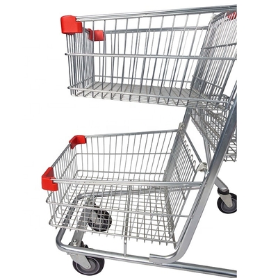 Heavy Duty Supermarket Carts Wheel Basket Trolley Double Basket Shopping Trolley
