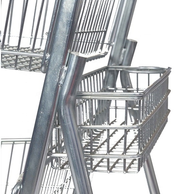 Heavy Duty Supermarket Carts Wheel Basket Trolley Double Basket Shopping Trolley